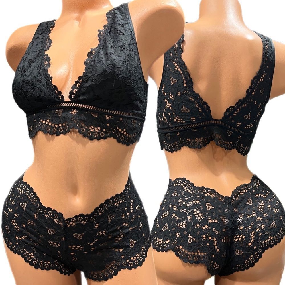 Victoria’s Secret Body Set Sexy Unlined Lace Bralette & Shortie Panty black S